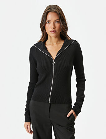 Triko Hırka Dik Yaka Fermuarlı Kaşkorse Slim Fit