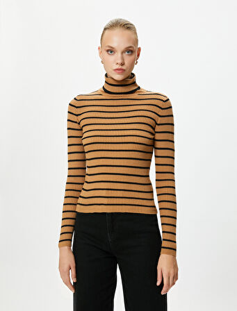 Triko Boğazlı Kazak Uzun Kollu Fitilli Kaşmir Dokulu