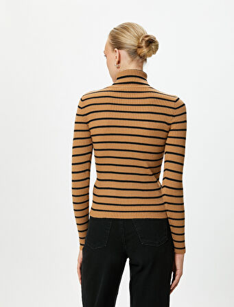 Triko Boğazlı Kazak Uzun Kollu Fitilli Kaşmir Dokulu