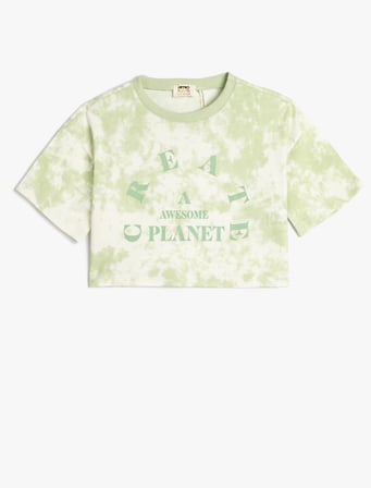 Crop Oversize Tişört Baskılı Pamuklu