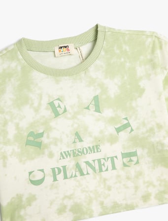 Crop Oversize Tişört Baskılı Pamuklu