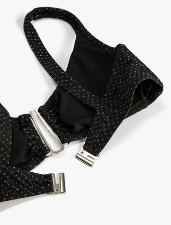 Simli Bikini Üstü Metal Aksesuarlı Kalın Askılı