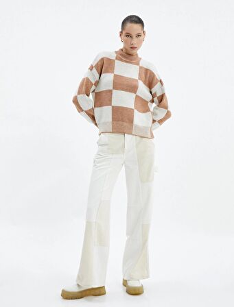 Koton Kadın Boğazlı Kazak Kareli Yumuşak Dokulu Uzun Kollu 4WAL90069HT