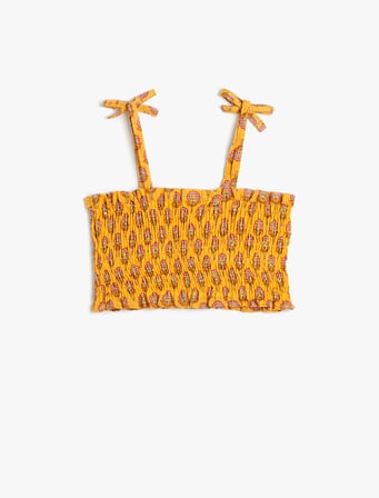 Crop Bluz Askılı Çiçekli Gipe Detaylı Pamuklu