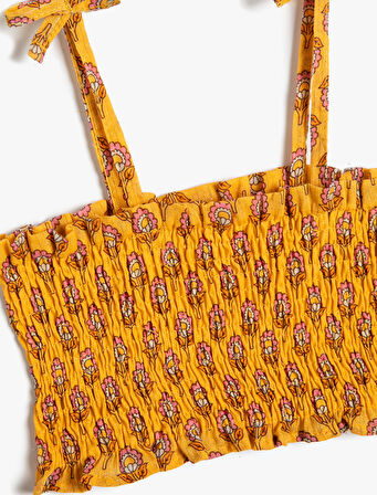 Crop Bluz Askılı Çiçekli Gipe Detaylı Pamuklu