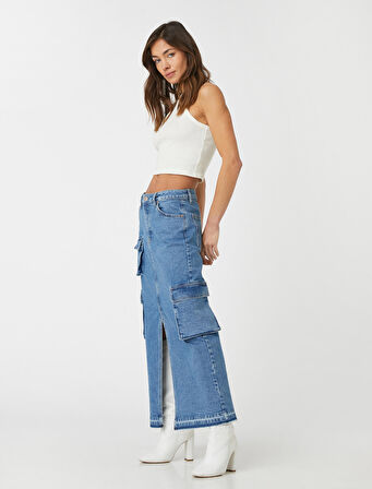 Midi Kot Etek Kargo Yırtmaçlı Cep Detaylı Normal Bel