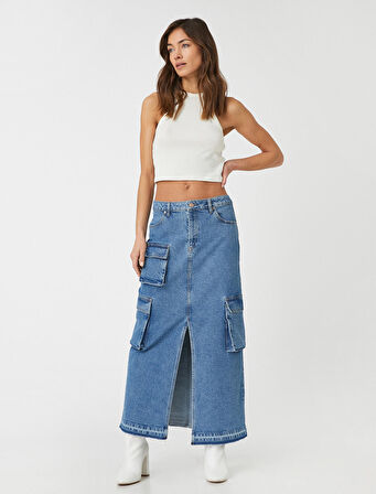 Midi Kot Etek Kargo Yırtmaçlı Cep Detaylı Normal Bel