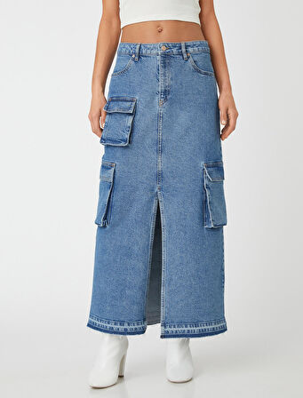 Midi Kot Etek Kargo Yırtmaçlı Cep Detaylı Normal Bel