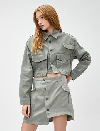 Cep Detaylı Mini Kot Etek