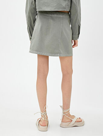 Cep Detaylı Mini Kot Etek