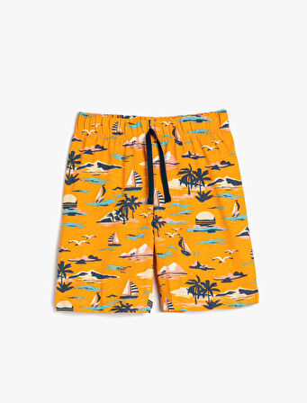 Şort Okyanus Temalı Beli Bağlamalı Pamuklu