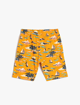 Şort Okyanus Temalı Beli Bağlamalı Pamuklu