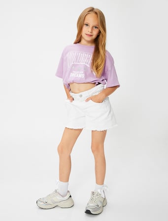 Crop Oversize Tişört Kısa Kollu Beli Elastic Pamuklu