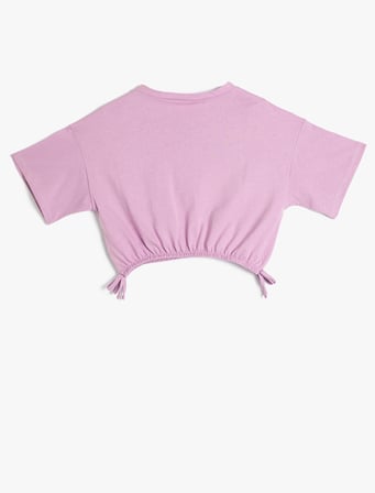 Crop Oversize Tişört Kısa Kollu Beli Elastic Pamuklu