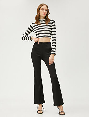 Crop Tişört Uzun Kollu Dik Yaka