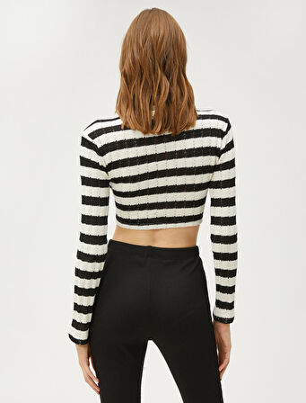 Crop Tişört Uzun Kollu Dik Yaka