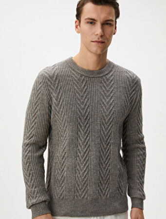 Triko Kazak Bisiklet Yaka Örgü Dokulu Uzun Kollu