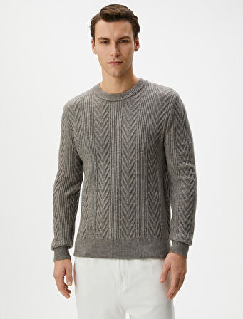 Triko Kazak Bisiklet Yaka Örgü Dokulu Uzun Kollu