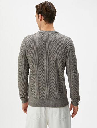 Triko Kazak Bisiklet Yaka Örgü Dokulu Uzun Kollu