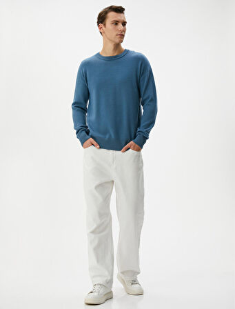 Basic Triko Kazak Bisiklet Yaka Yumuşak Dokulu Uzun Kollu