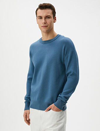 Basic Triko Kazak Bisiklet Yaka Yumuşak Dokulu Uzun Kollu