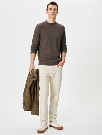 Yarım Balıkçı Yaka Kazak Triko Dokulu Uzun Kollu Pamuklu