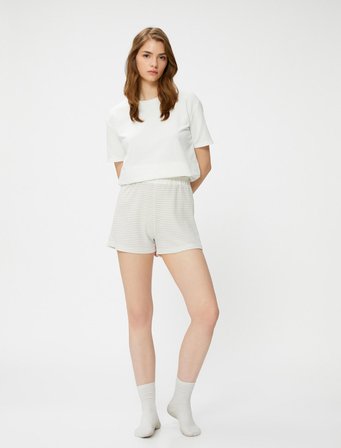 Pijama Altı Şort Dokulu Beli Lastikli Viskon Karışımlı
