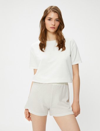 Pijama Altı Şort Dokulu Beli Lastikli Viskon Karışımlı