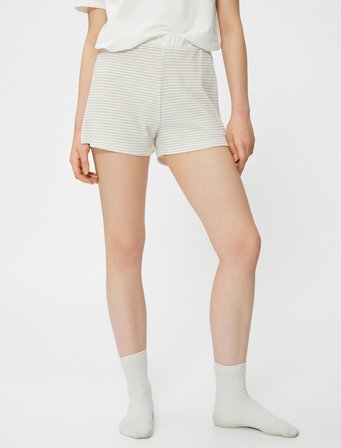 Pijama Altı Şort Dokulu Beli Lastikli Viskon Karışımlı