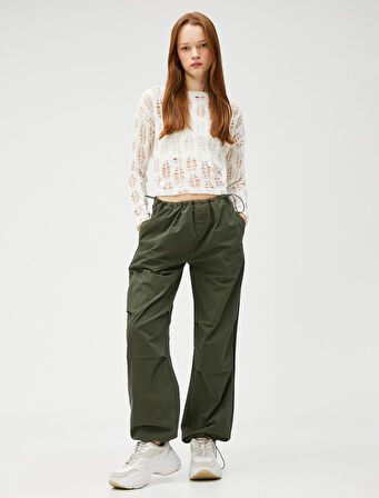 Uzun Kollu Tişört File Crop Bisiklet Yaka Ajurlu