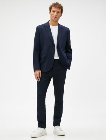 Basic Blazer Ceket Dikiş Detaylı Düğmeli Cepli