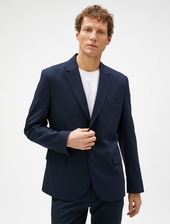 Basic Blazer Ceket Dikiş Detaylı Düğmeli Cepli