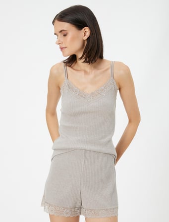 Şort Pijama Altı Fitilli Dantel Detaylı