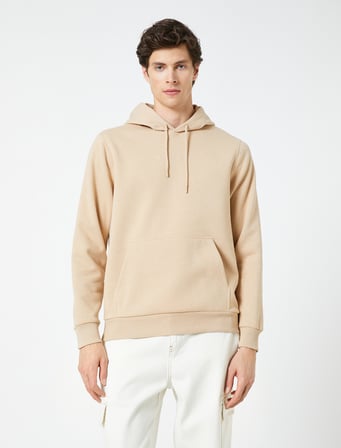 Kapşonlu Hoodie Slogan İşlemeli Cep Detaylı Uzun Kollu