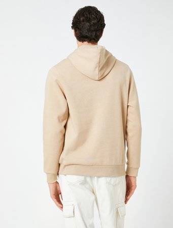 Kapşonlu Hoodie Slogan İşlemeli Cep Detaylı Uzun Kollu