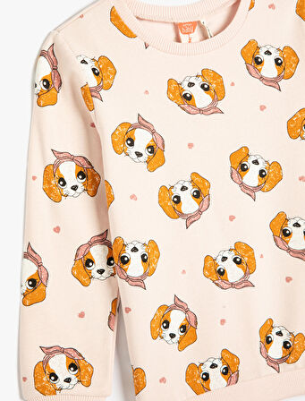 Sweatshirt Köpek Baskılı Bisiklet Yaka Pamuklu