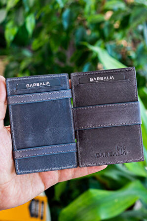 Garbalia Magic Hakiki Deri RFID Engelleyici Unisex Sihirbaz Mürdüm Kartlık Cüzdan
