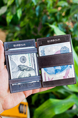 Garbalia Magic Hakiki Deri RFID Engelleyici Unisex Sihirbaz Mürdüm Kartlık Cüzdan