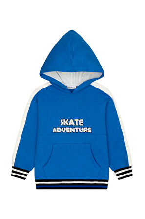 Kız Çocuk Kanguru Cepli Nakışlı Kolları Bantlı Kapüşonlu Sweatshirt