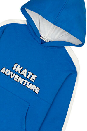 Kız Çocuk Kanguru Cepli Nakışlı Kolları Bantlı Kapüşonlu Sweatshirt