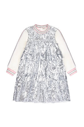 Kız Çocuk Örme Şerit Kollu Payetli Elbise MNT25K232