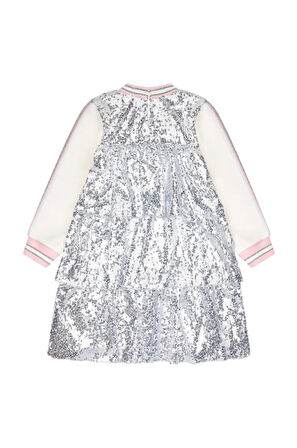 Kız Çocuk Örme Şerit Kollu Payetli Elbise MNT25K232