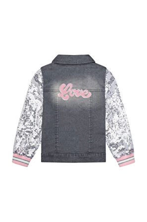 Kız Çocuk Kolları Pul Payetli Nakışlı Denim Ceket MNT25K236