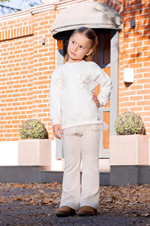 Kız Çocuk Çiçek Nakışlı Tüllü Sweatshirt MNT25K211