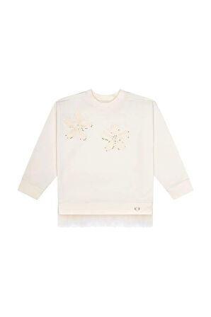 Kız Çocuk Çiçek Nakışlı Tüllü Sweatshirt MNT25K211