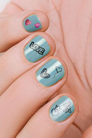 Renkli Kalpler Tırnak Dövmesi, Tırnak Tattoo, Nail Art, Tırnak Sticker