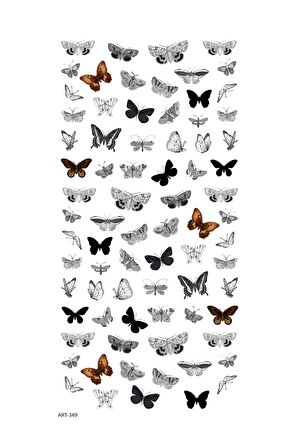 Siyah Kelebekler Tırnak Dövmesi, Tırnak Tattoo, Nail Art, Tırnak Sticker