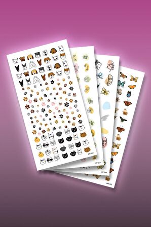 4'lü Tırnak Dövmesi Seti, Tırnak Sticker Seti, Nail Art, Tattoo