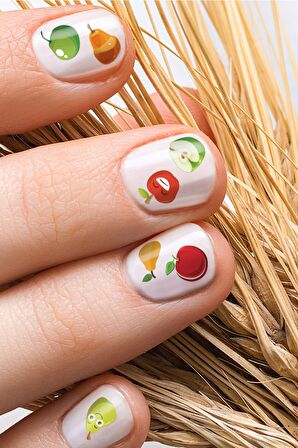 Renkli Elmalar Tırnak Dövmesi, Tırnak Tattoo, Nail Art, Tırnak Sticker