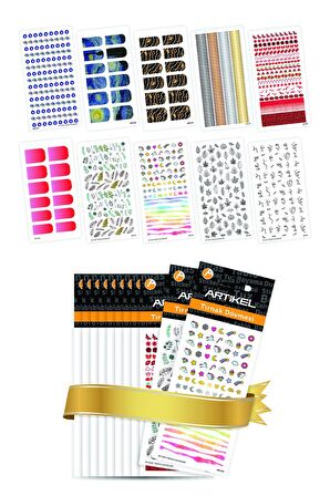 10'lu Tırnak Dövmesi Seti -3, Tırnak Sticker Seti, Nail Art, Tattoo ART-581